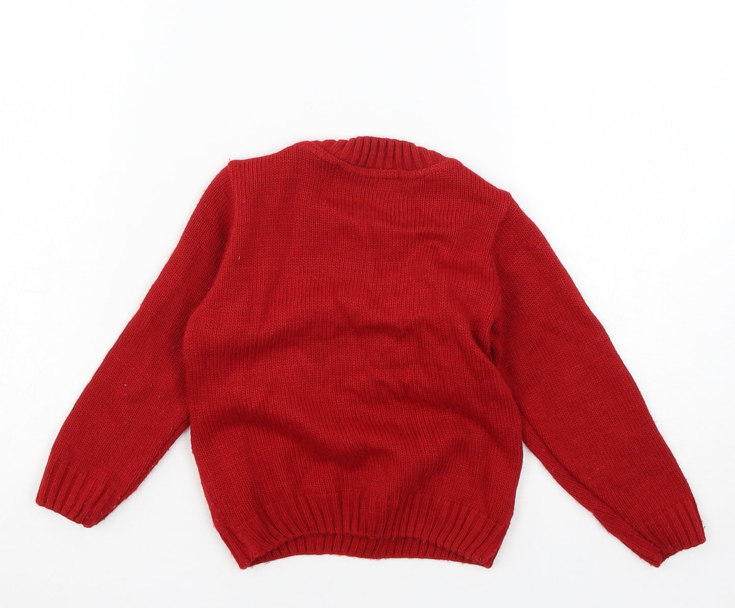 Preworn Boys Red  Knit Pullover Jumper Size 2-3 Years  - Rudolph