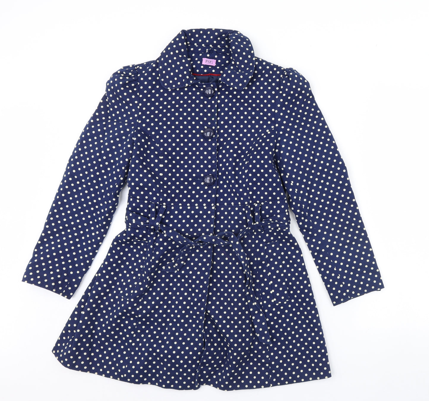 F&F Girls Blue Polka Dot  Jacket Coat Size 13 Years