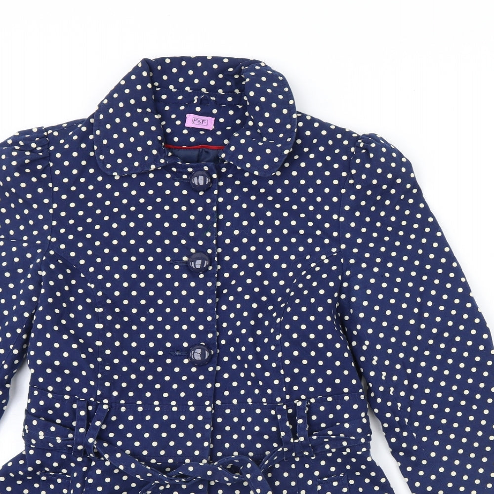 F&F Girls Blue Polka Dot  Jacket Coat Size 13 Years