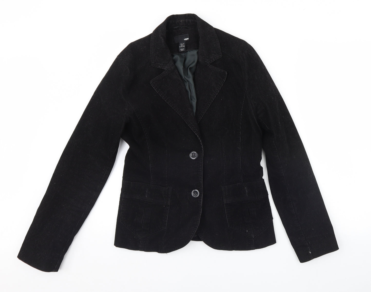 H&M Womens Black  Corduroy Jacket Blazer Size 12