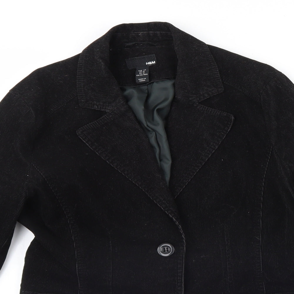 H&M Womens Black  Corduroy Jacket Blazer Size 12
