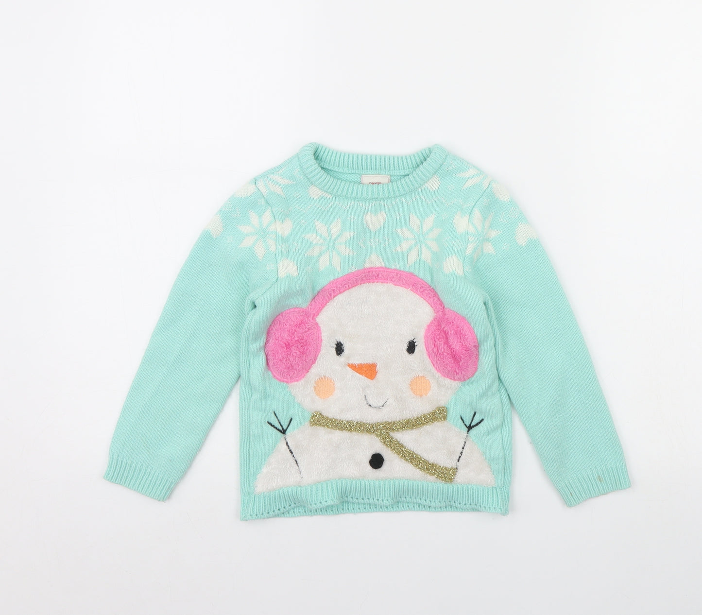 George Girls Green   Pullover Jumper Size 4 Years  - Christmas jumper