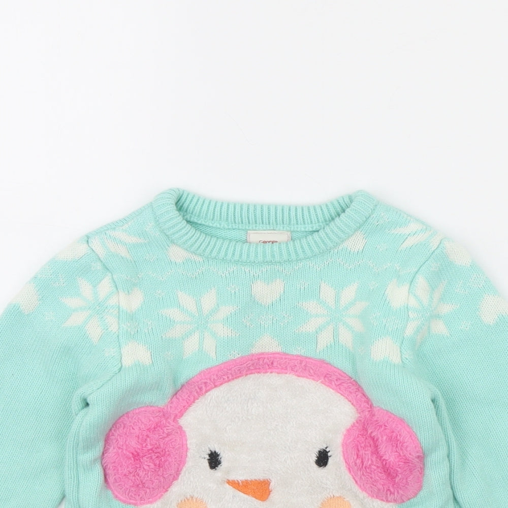 George Girls Green   Pullover Jumper Size 4 Years  - Christmas jumper