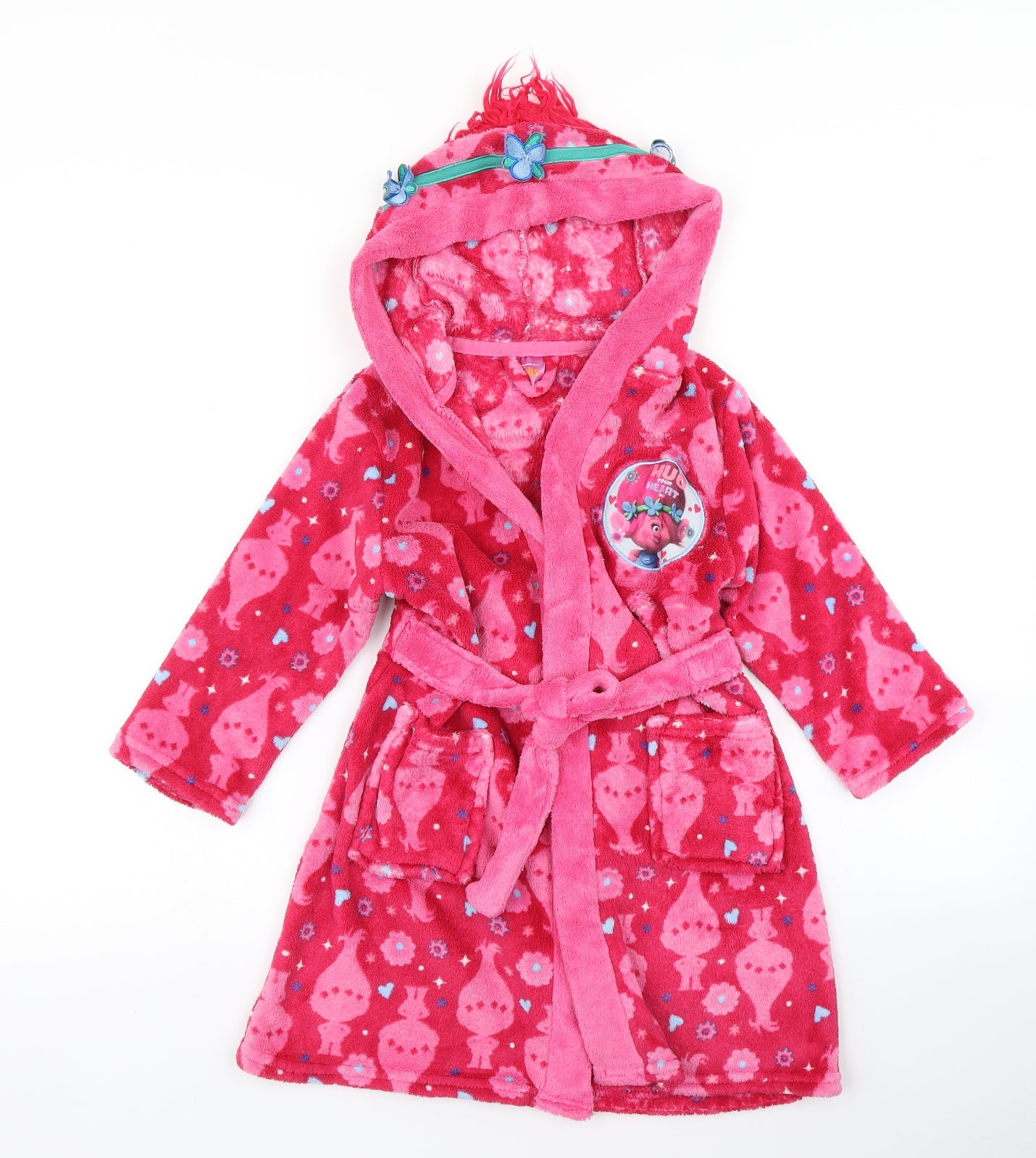 George Girls Pink Solid Fleece Top Robe Size 4-5 Years  - Trolls