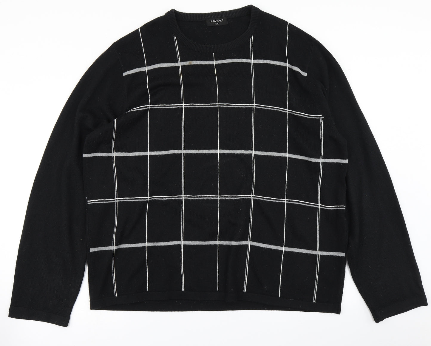Urban Spirit Mens Black Check Knit Pullover Jumper Size 2XL