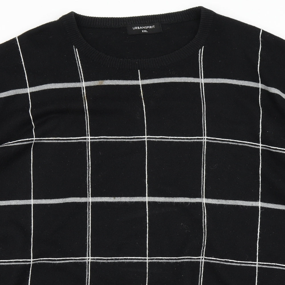 Urban Spirit Mens Black Check Knit Pullover Jumper Size 2XL
