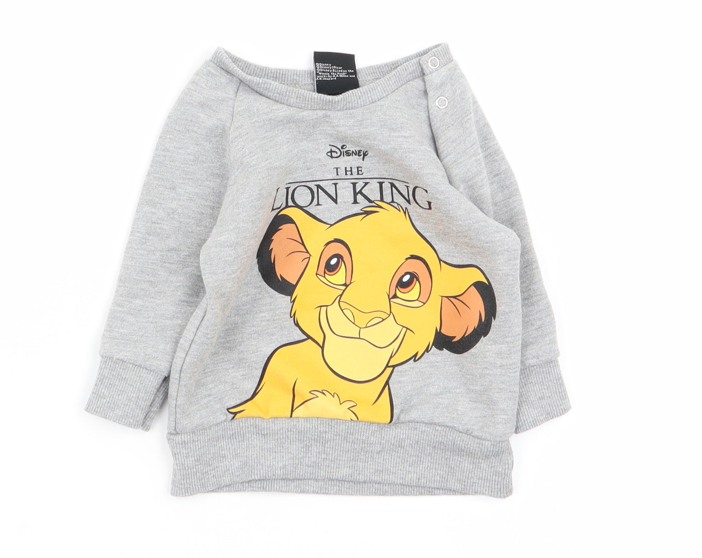 Primark Boys Grey   Pullover Jumper Size 0-3 Months  - lion king