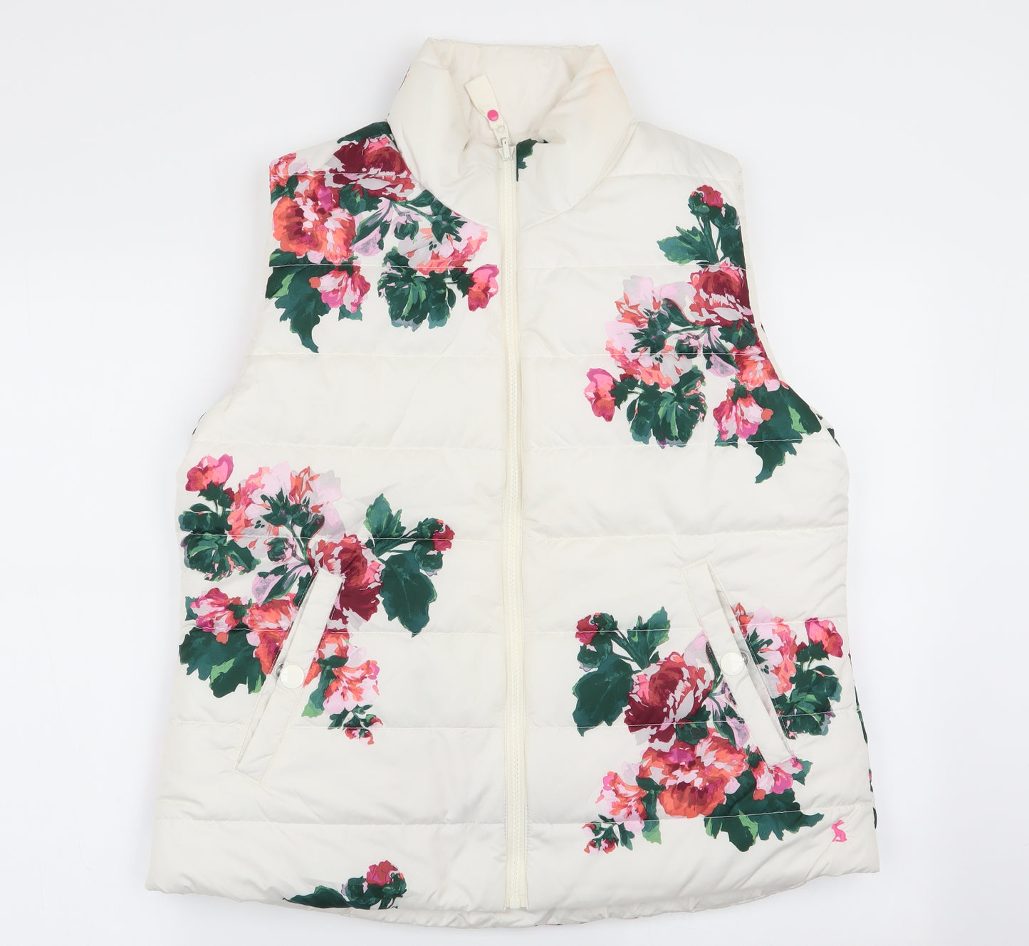 Joules Womens White Floral  Gilet Coat Size 16