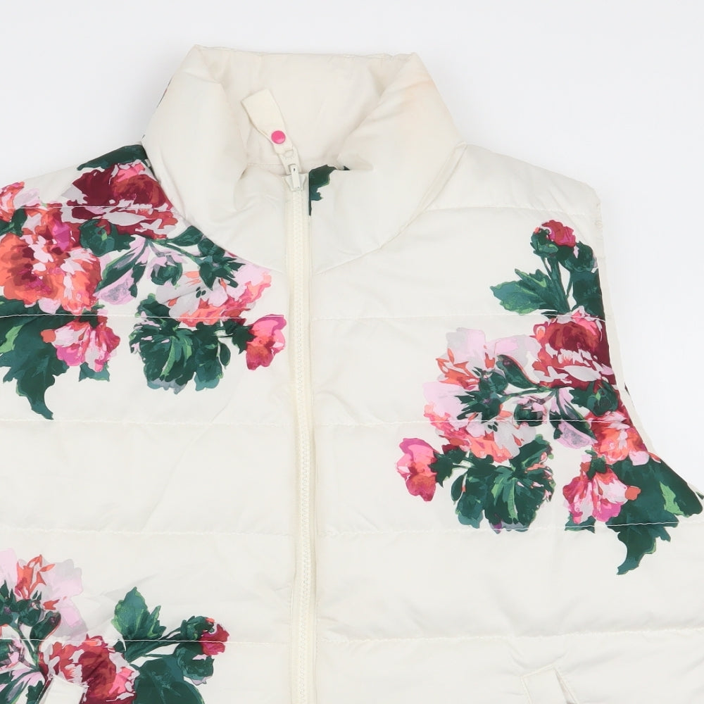 Joules Womens White Floral  Gilet Coat Size 16