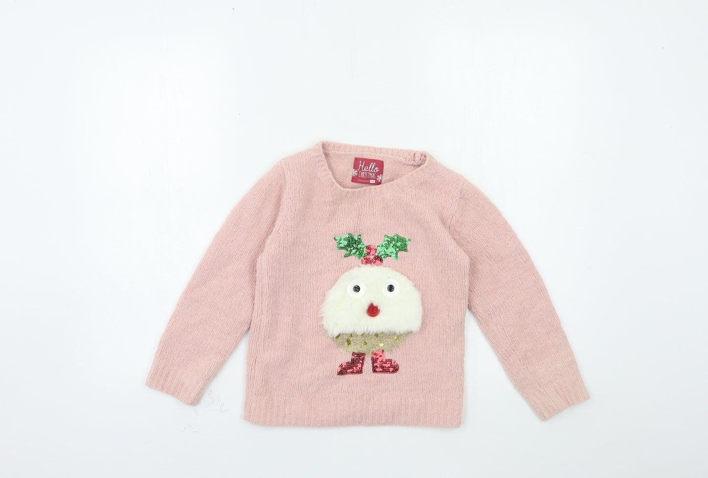F&F Girls Pink  Knit Pullover Jumper Size 6-7 Years  - christmas jumper