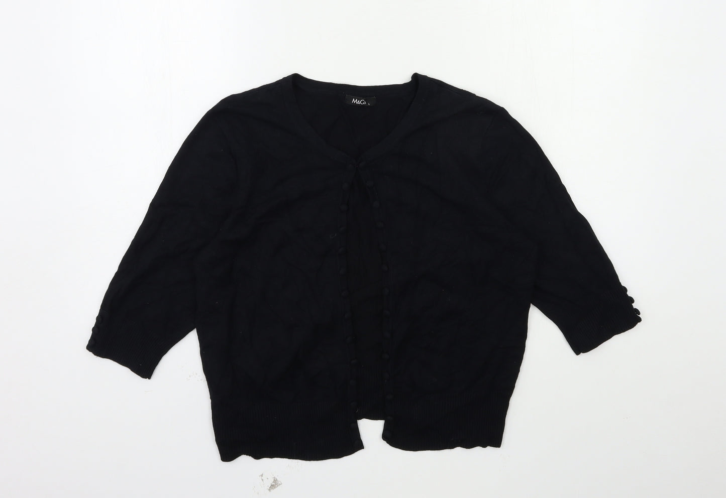 M&Co Womens Black  Knit Cardigan Jumper Size L