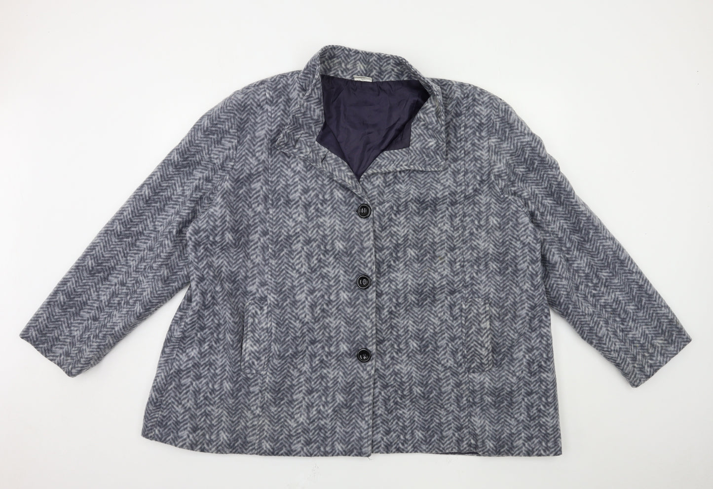 Anne De Lancay Womens Grey Check  Overcoat Coat Size 2XL