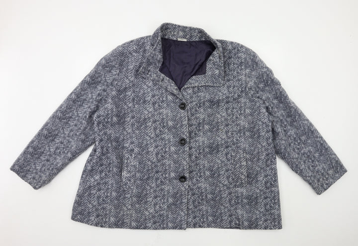 Anne De Lancay Womens Grey Check  Overcoat Coat Size 2XL