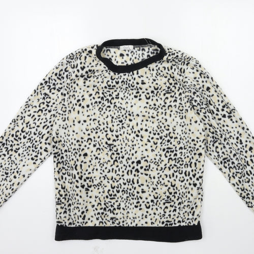 Avon Womens White Animal Print Fleece Top Pyjama Top Size 10