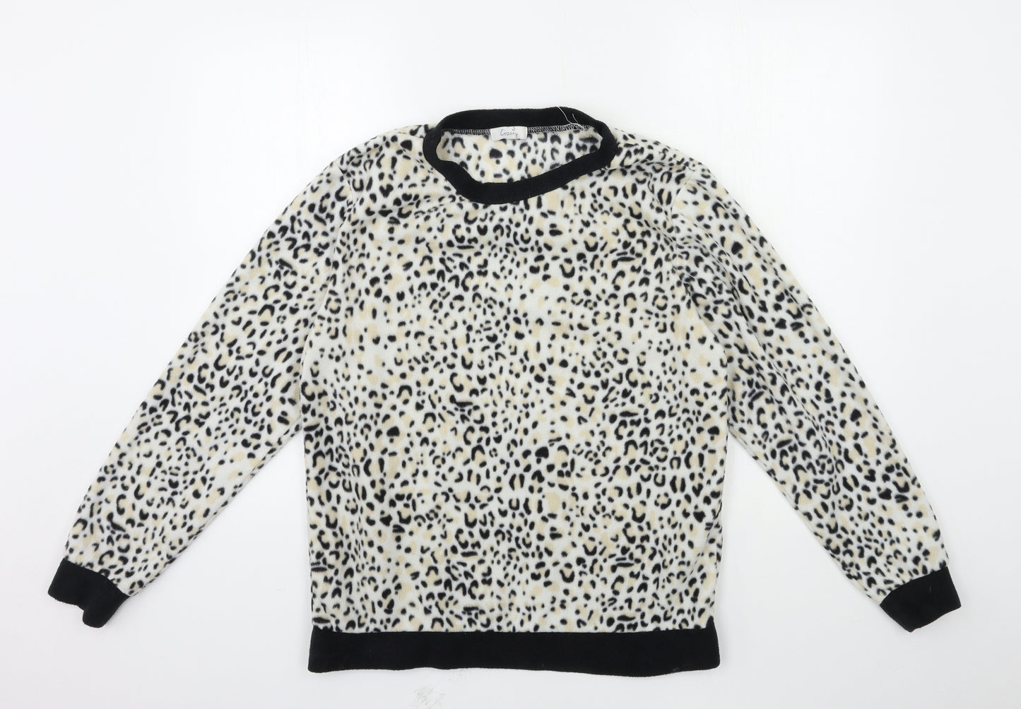 Avon Womens White Animal Print Fleece Top Pyjama Top Size 10