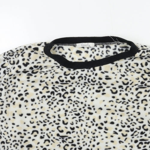 Avon Womens White Animal Print Fleece Top Pyjama Top Size 10
