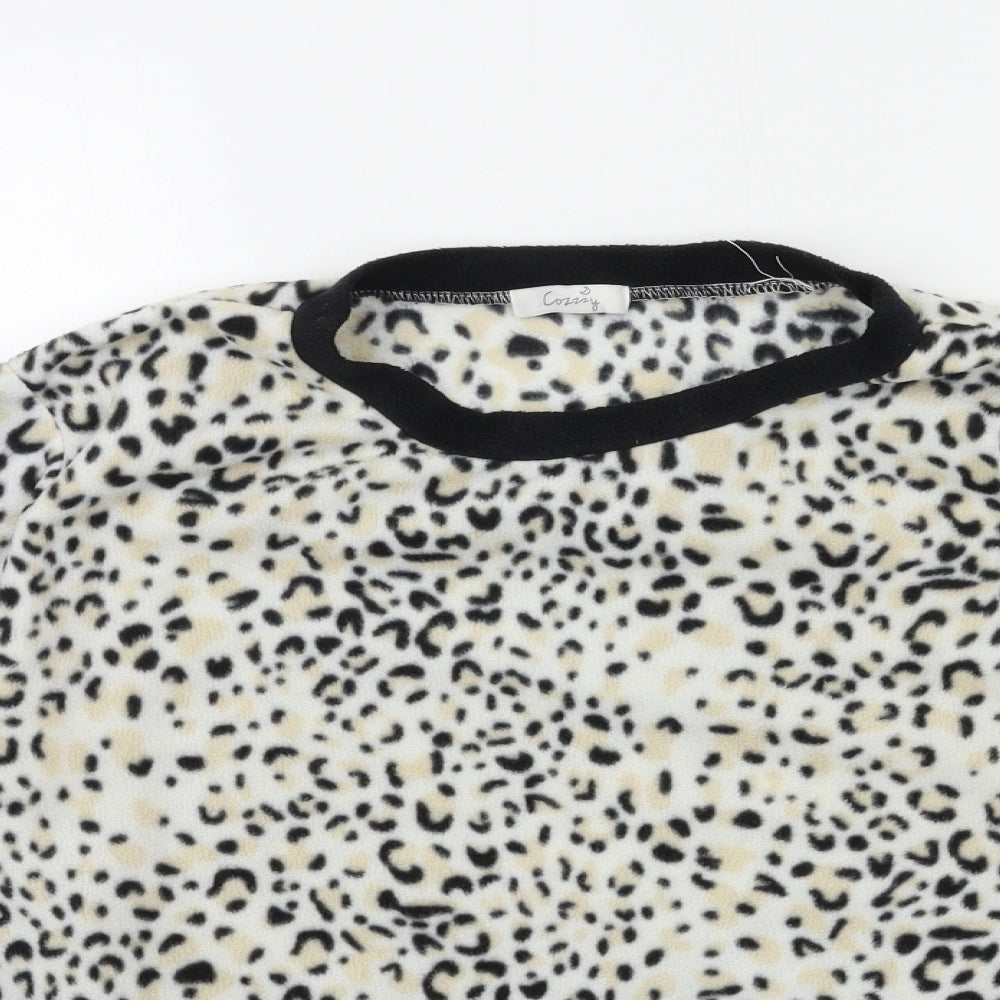 Avon Womens White Animal Print Fleece Top Pyjama Top Size 10