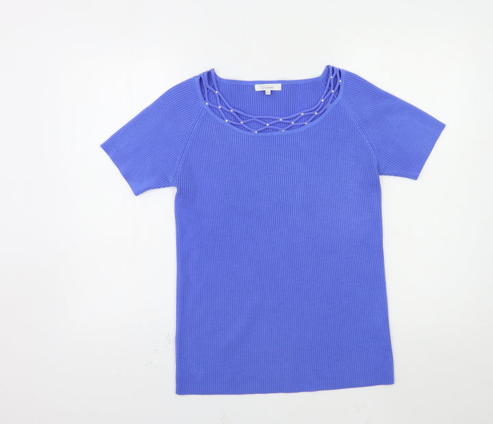FASHION AZZUJRRO Womens Blue Knit Pullover Jumper Size L