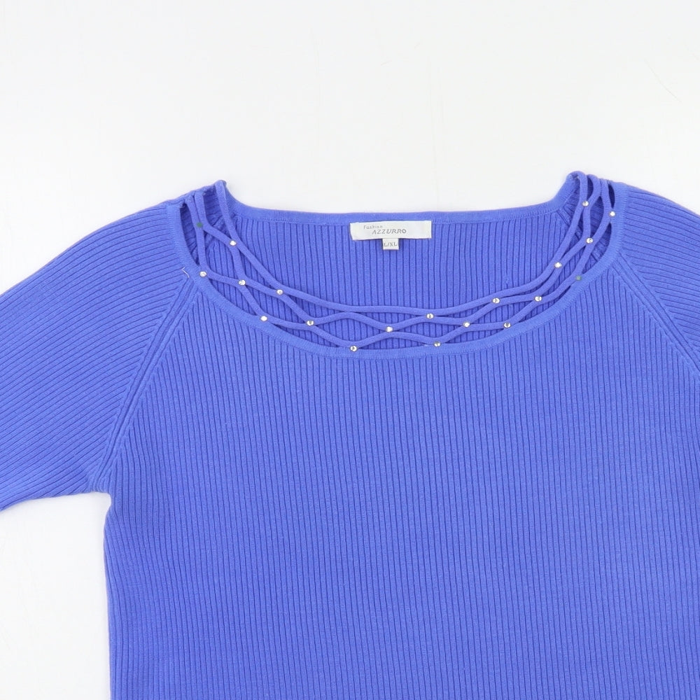 FASHION AZZUJRRO Womens Blue  Knit Pullover Jumper Size L