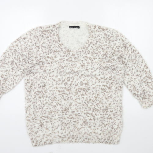 david emanuel Womens White Animal Print Knit Pullover Jumper Size M