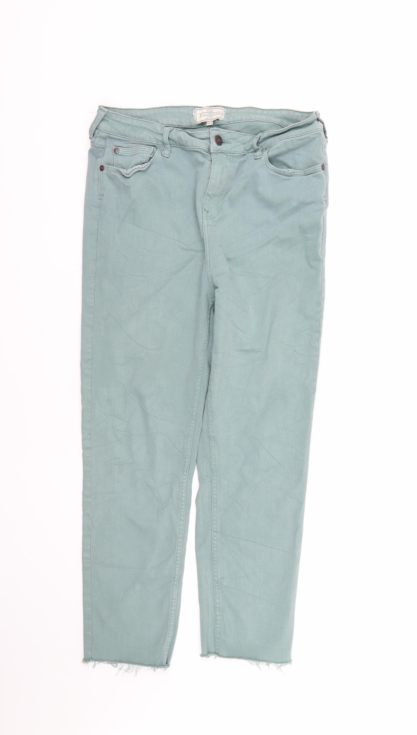 Fat Face Womens Green  Denim Cropped Jeans Size 14 L23 in