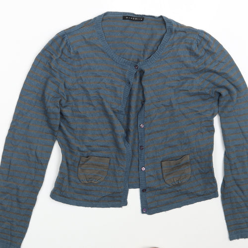 Mandolin Womens Blue Striped  Cardigan Jumper Size 14