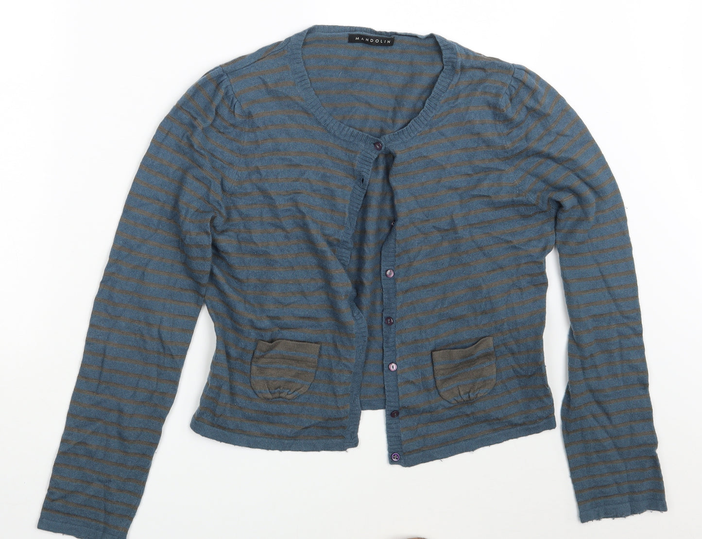 Mandolin Womens Blue Striped  Cardigan Jumper Size 14