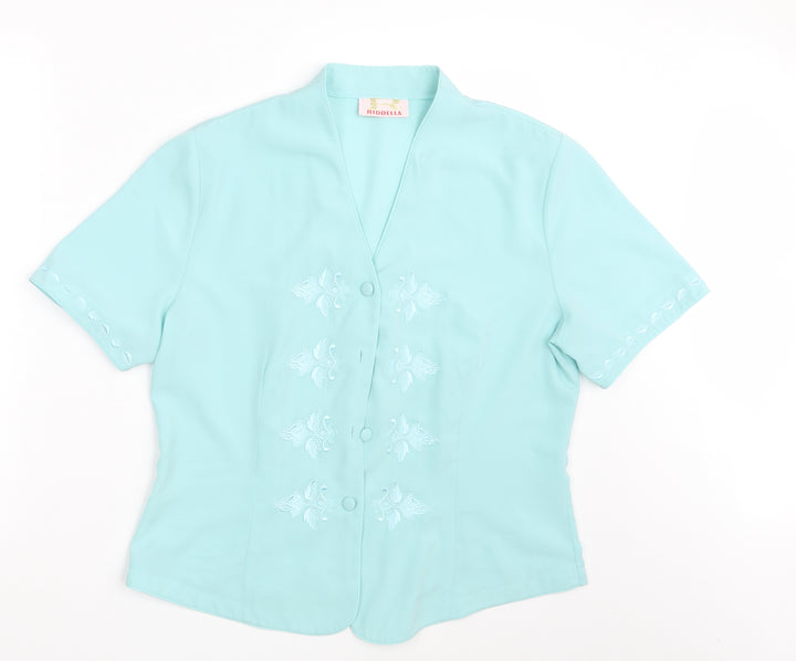 Riddella Womens Green Geometric  Basic Button-Up Size 14