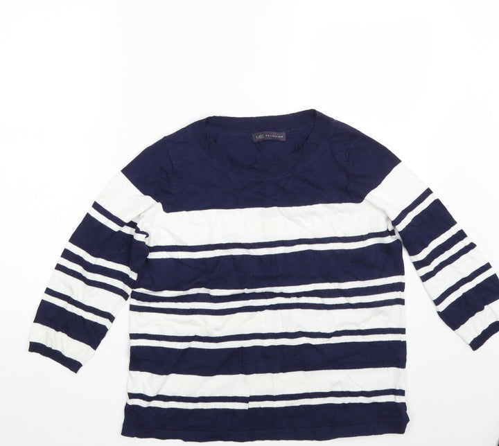 M&S Womens Blue Striped Pullover Sweatshirt Size 14