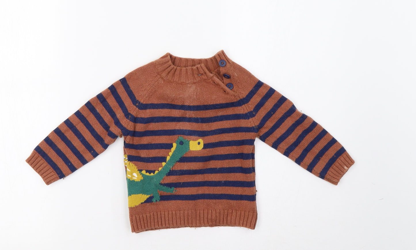 John Lewis Baby Brown Striped  Pullover Jumper Size 9-12 Months