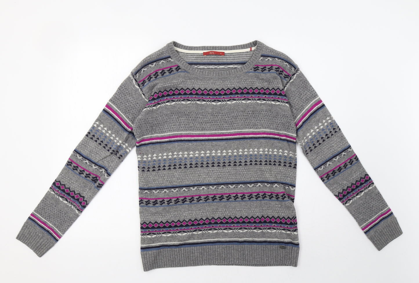 EDC Womens Grey Geometric Knit Pullover Sweatshirt Size M