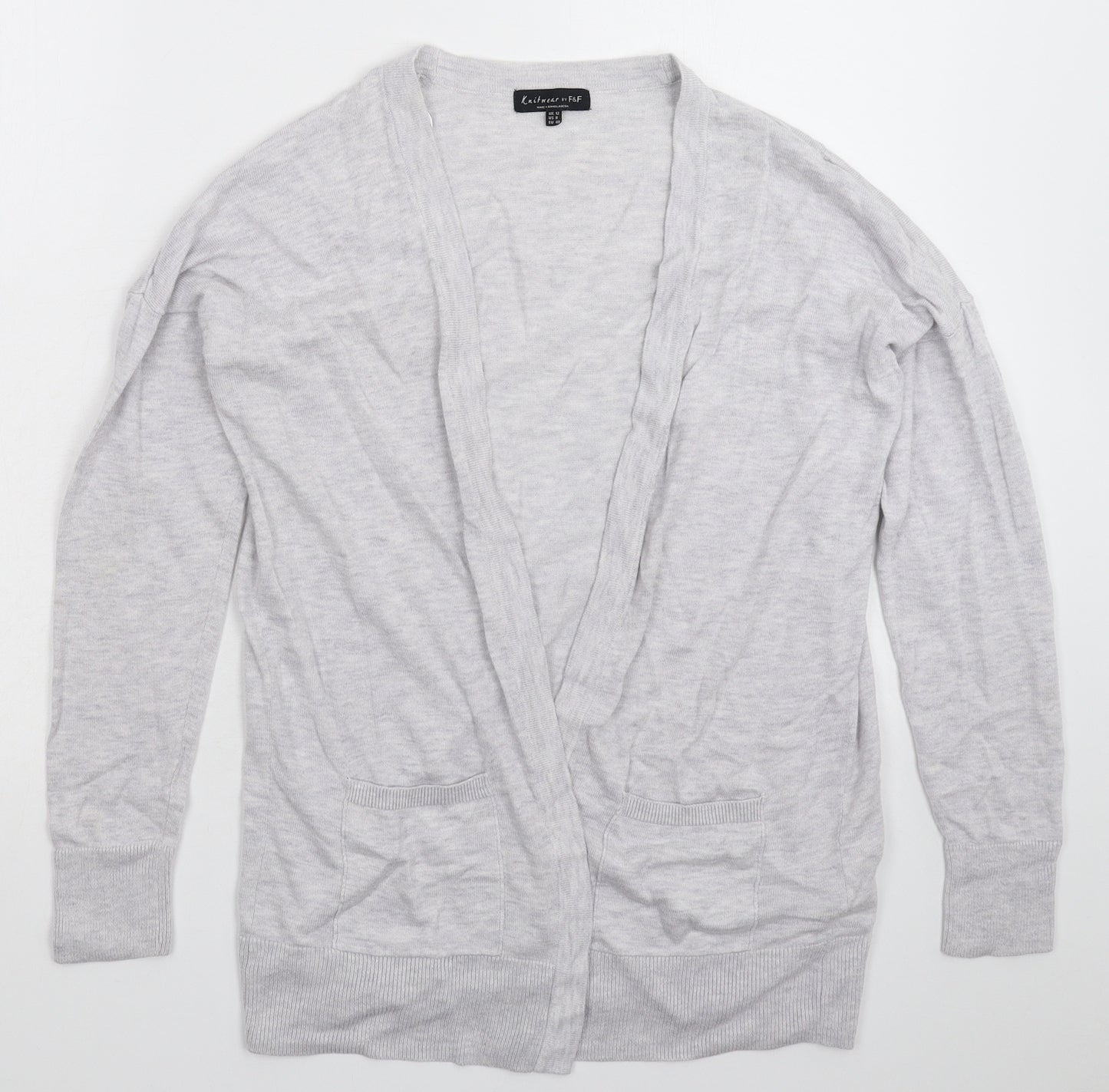 F&F Womens Grey  Knit Cardigan Jumper Size 12