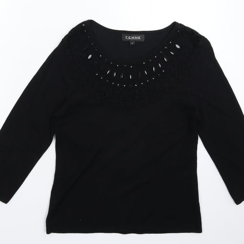 Femme Womens Black  Knit Pullover Jumper Size S