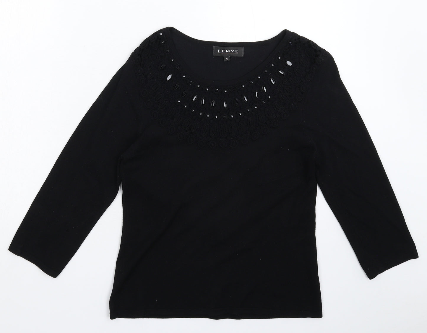 Femme Womens Black  Knit Pullover Jumper Size S