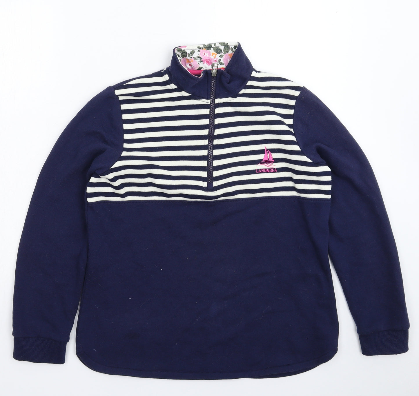 Land & Sea Womens Blue Striped  Pullover Sweatshirt Size 12