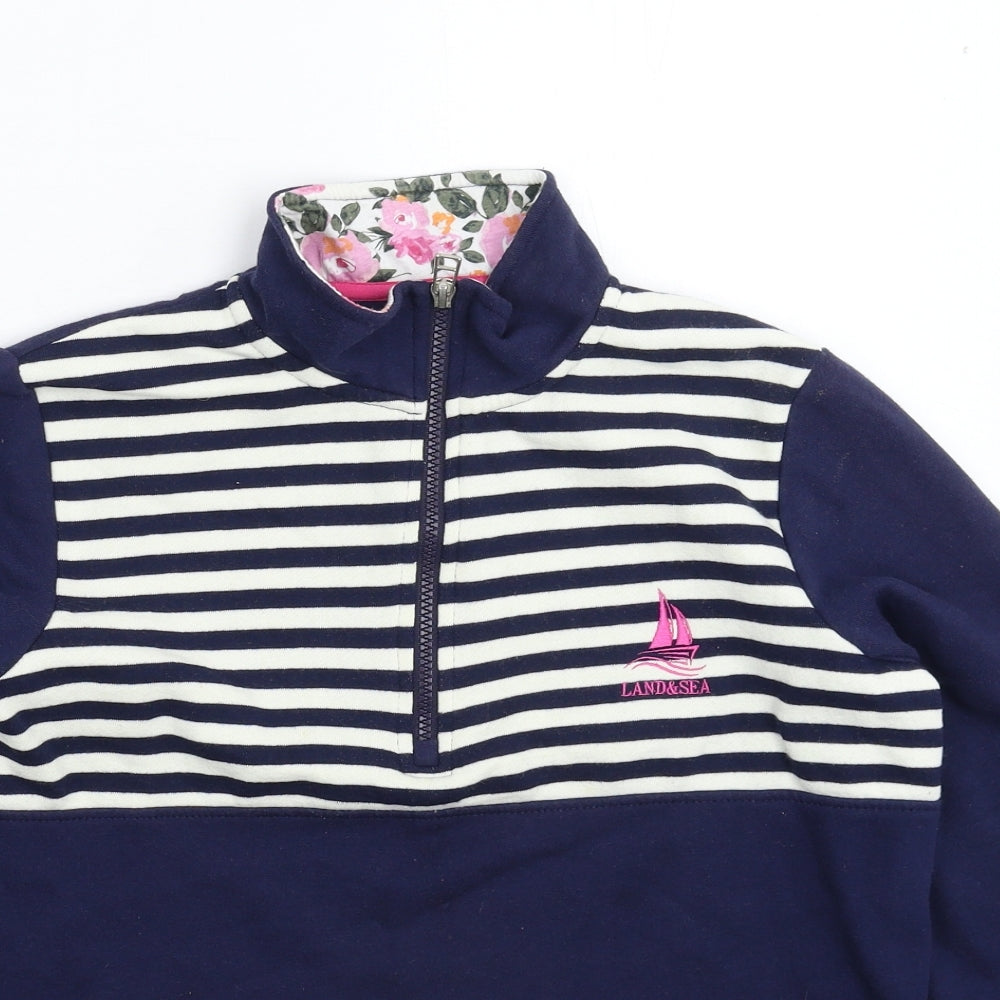 Land & Sea Womens Blue Striped  Pullover Sweatshirt Size 12