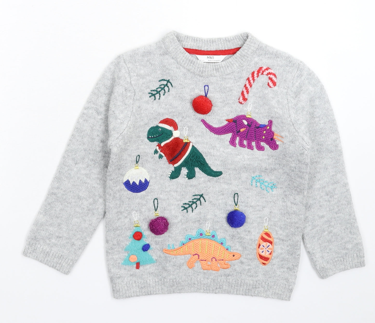 Marks and Spencer Girls Grey  Knit Pullover Jumper Size 4-5 Years  - Christmas