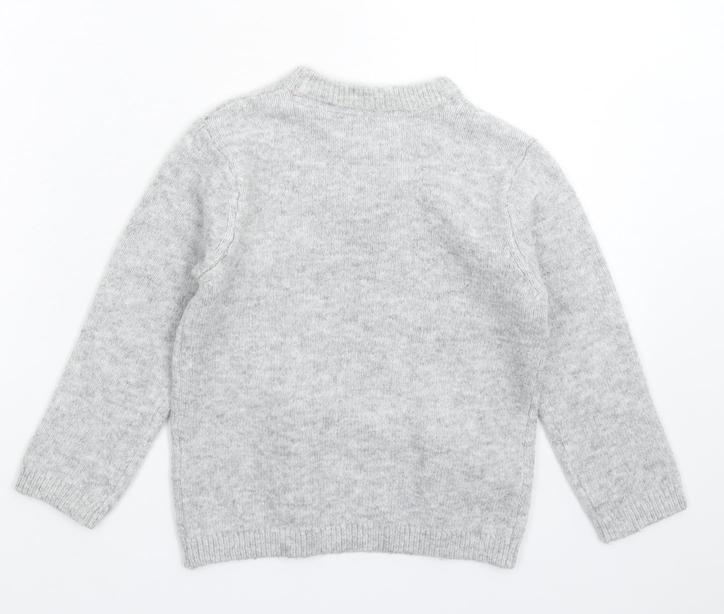Marks and Spencer Girls Grey  Knit Pullover Jumper Size 4-5 Years  - Christmas