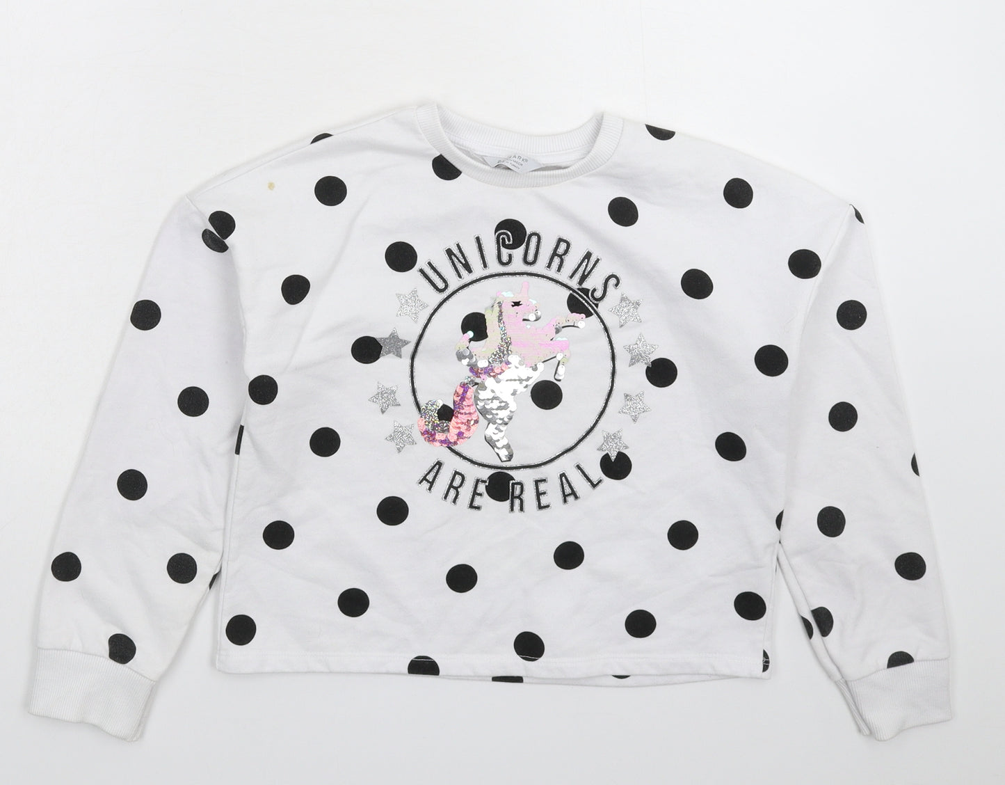Primark Girls White Polka Dot  Pullover Sweatshirt Size 10-11 Years