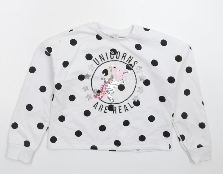 Primark Girls White Polka Dot  Pullover Sweatshirt Size 10-11 Years