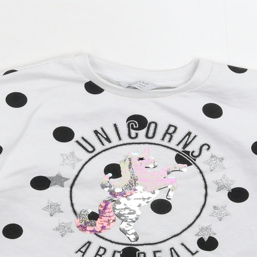 Primark Girls White Polka Dot  Pullover Sweatshirt Size 10-11 Years