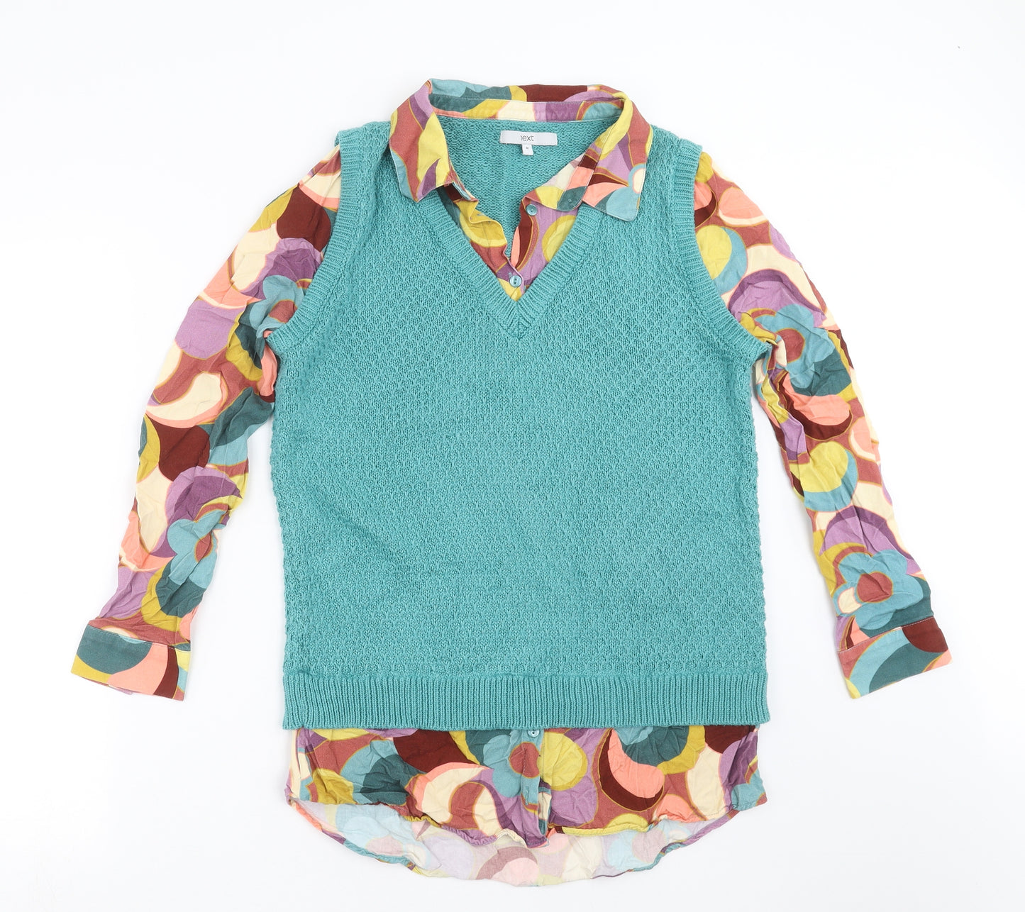 NEXT Womens Green Geometric Knit Pullover Jumper Size M  - Under Shirt detail
