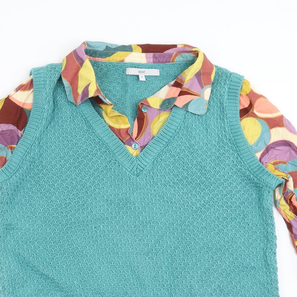 NEXT Womens Green Geometric Knit Pullover Jumper Size M  - Under Shirt detail