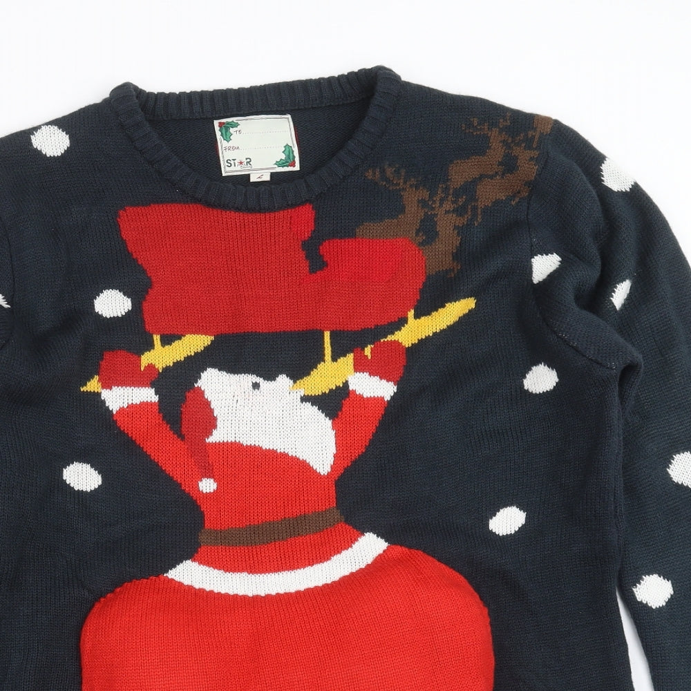 Star Clothing Mens Blue  Knit Pullover Jumper Size L  - christmas