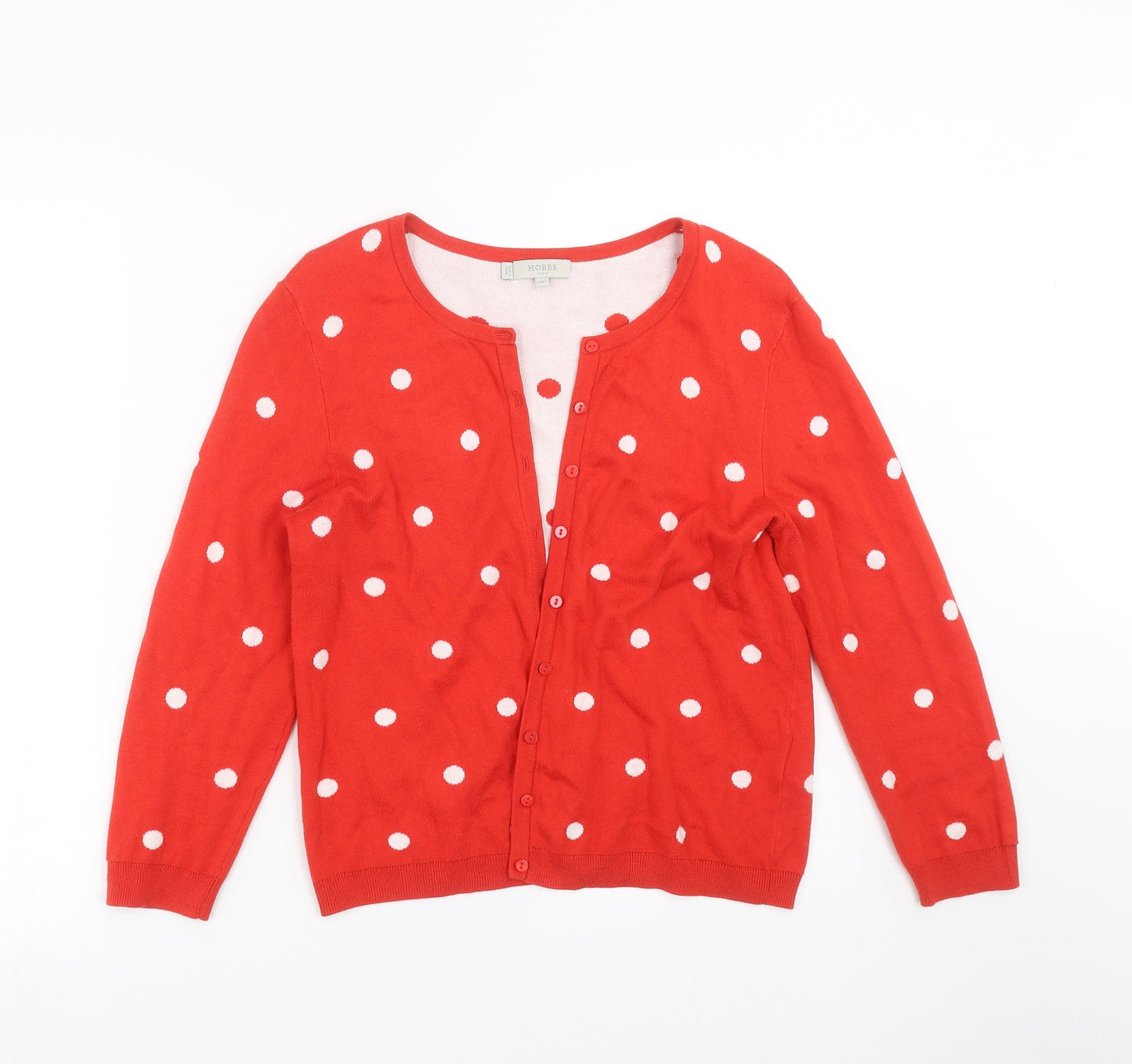 Hobbs Womens Red Polka Dot Knit Cardigan Jumper Size M