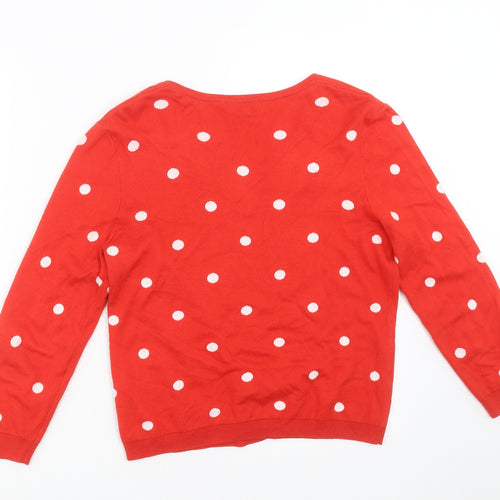 Hobbs Womens Red Polka Dot Knit Cardigan Jumper Size M