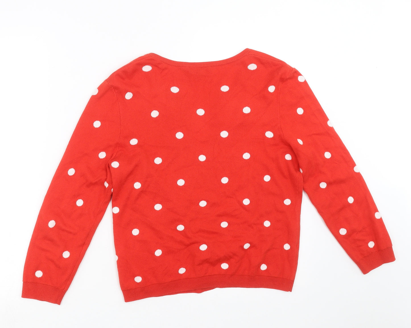 Hobbs Womens Red Polka Dot Knit Cardigan Jumper Size M