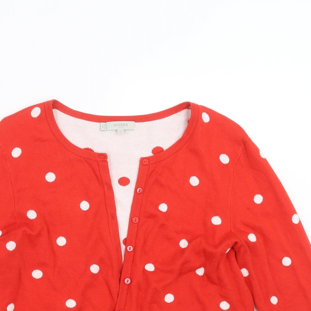 Hobbs Womens Red Polka Dot Knit Cardigan Jumper Size M