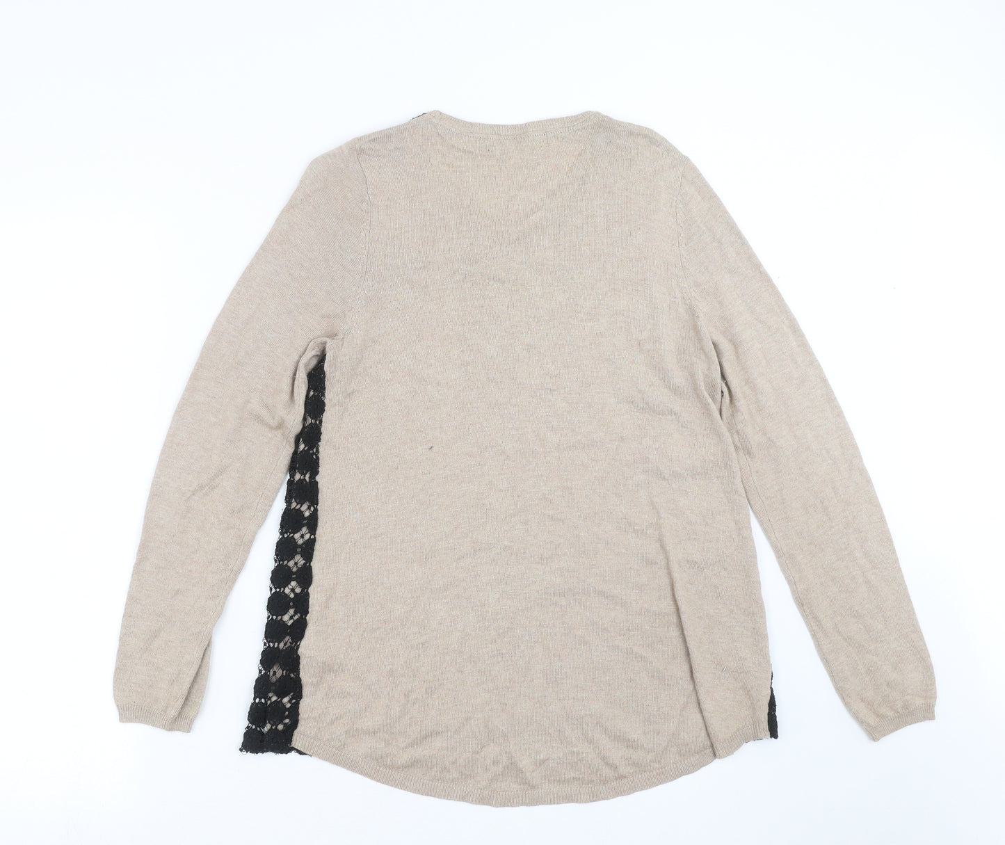 Marks and Spencer Womens Beige Floral Knit Pullover Jumper Size 10  - crochet detail