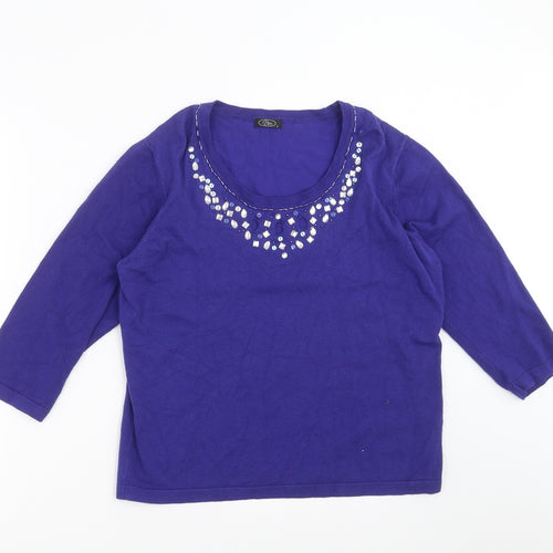 BM Womens Blue  Knit Pullover Jumper Size L  - beaded